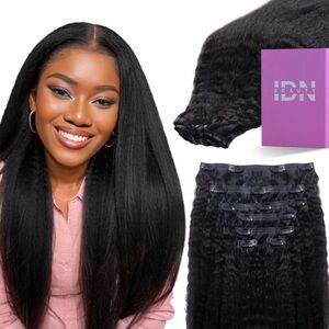 IDN Beauty Seamless Human Hair Kinky Straight 14” Clip In Hair Extensions